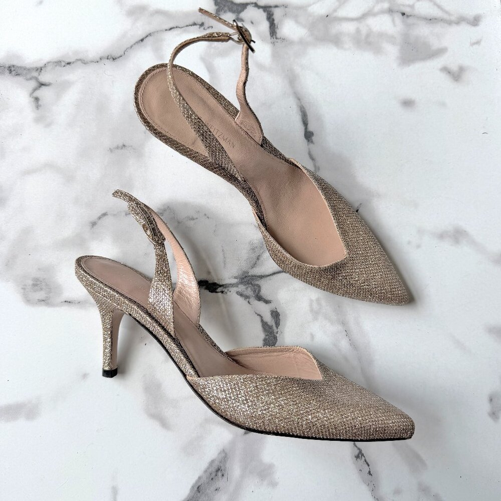 Stuart Weitzman Gold Metallic Slingback Pointed Toe Pumps Size 7.5